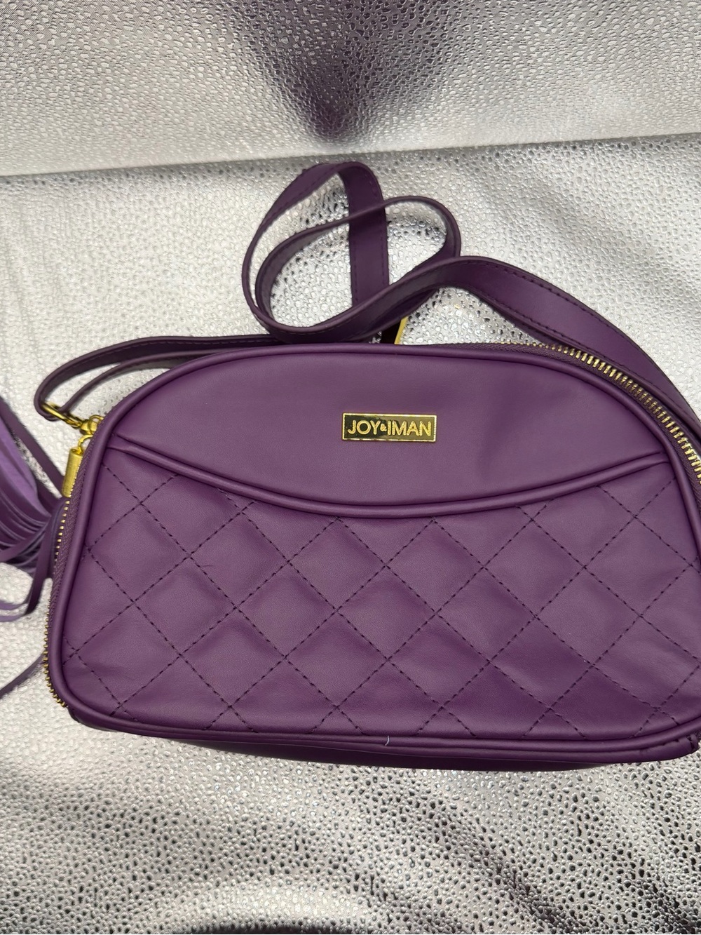 Joy & Iman Diamond Quilted Genuine Leather RFID Crossbody – Purple